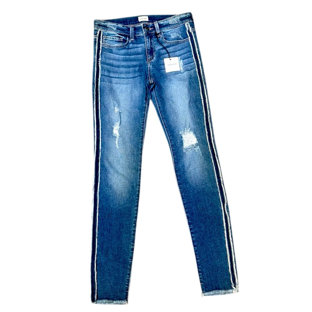 Sneak Peek Blue Skinny Jeans with Distressed Accents MID RISE 3/26